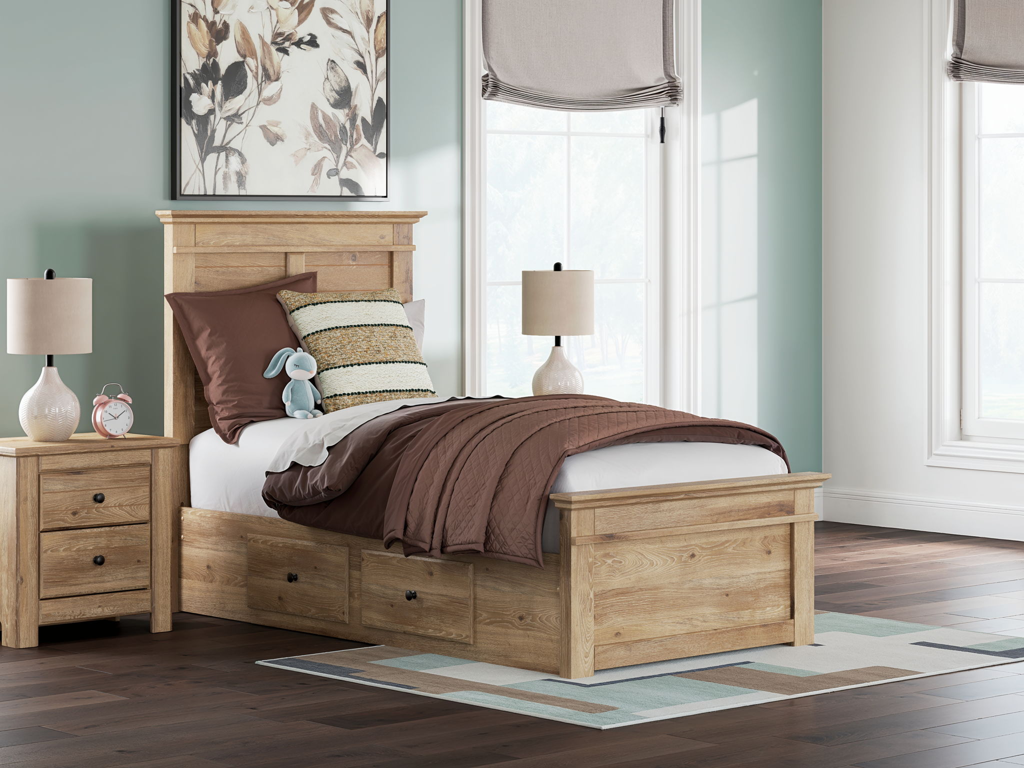 Makidern - Panel Storage Bed With Under Bed Storage Unit