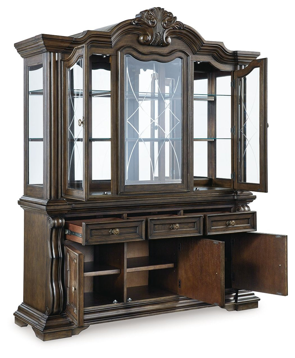 Maylee - 11 Pc. - Dining Extension Table, 4 Side Chairs, 2 Arm Chairs, Storage Bench, Buffet And Hutch - Dark Brown