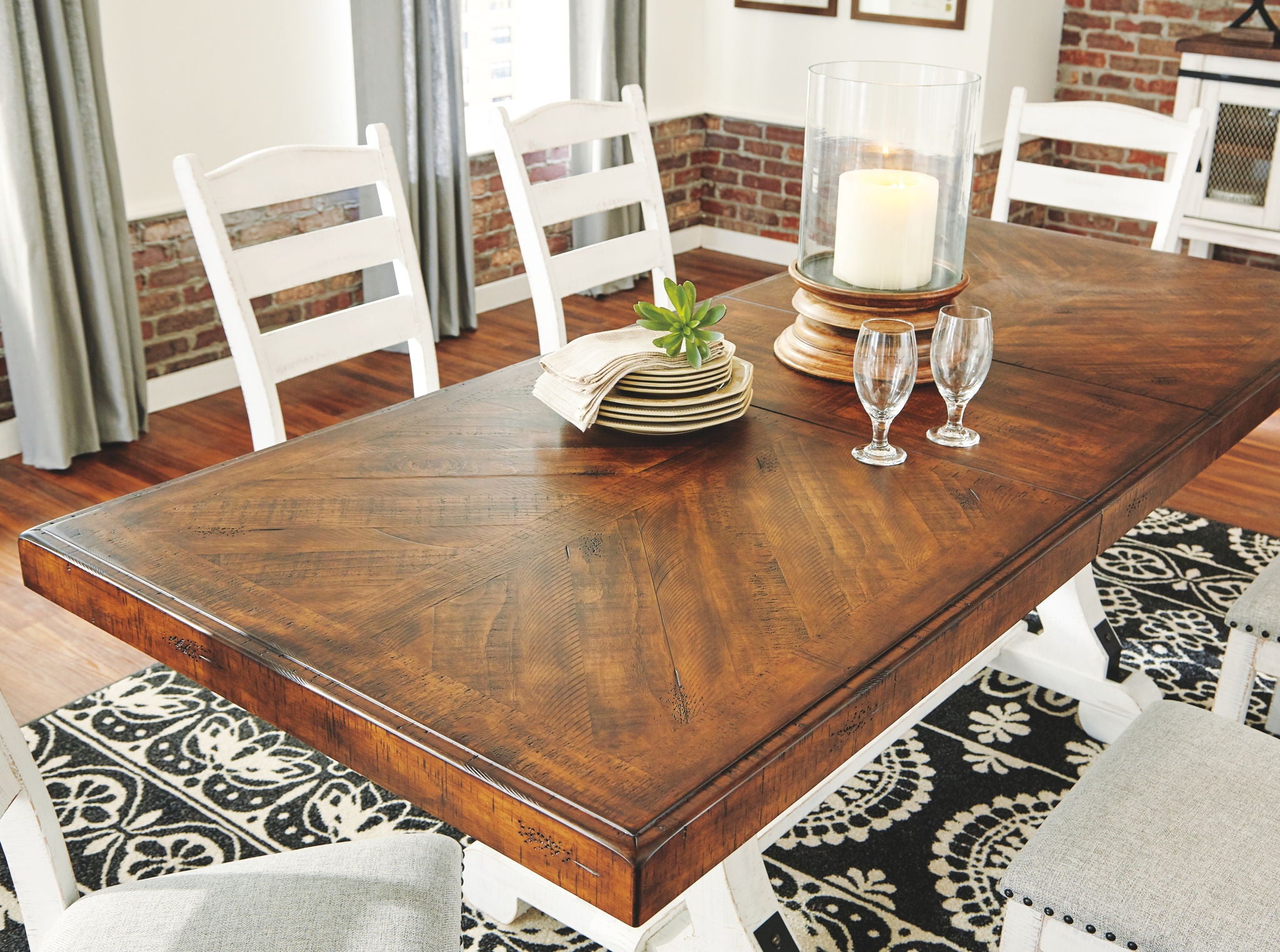 Valebeck - Rectangular Dining Room Table - White / Brown