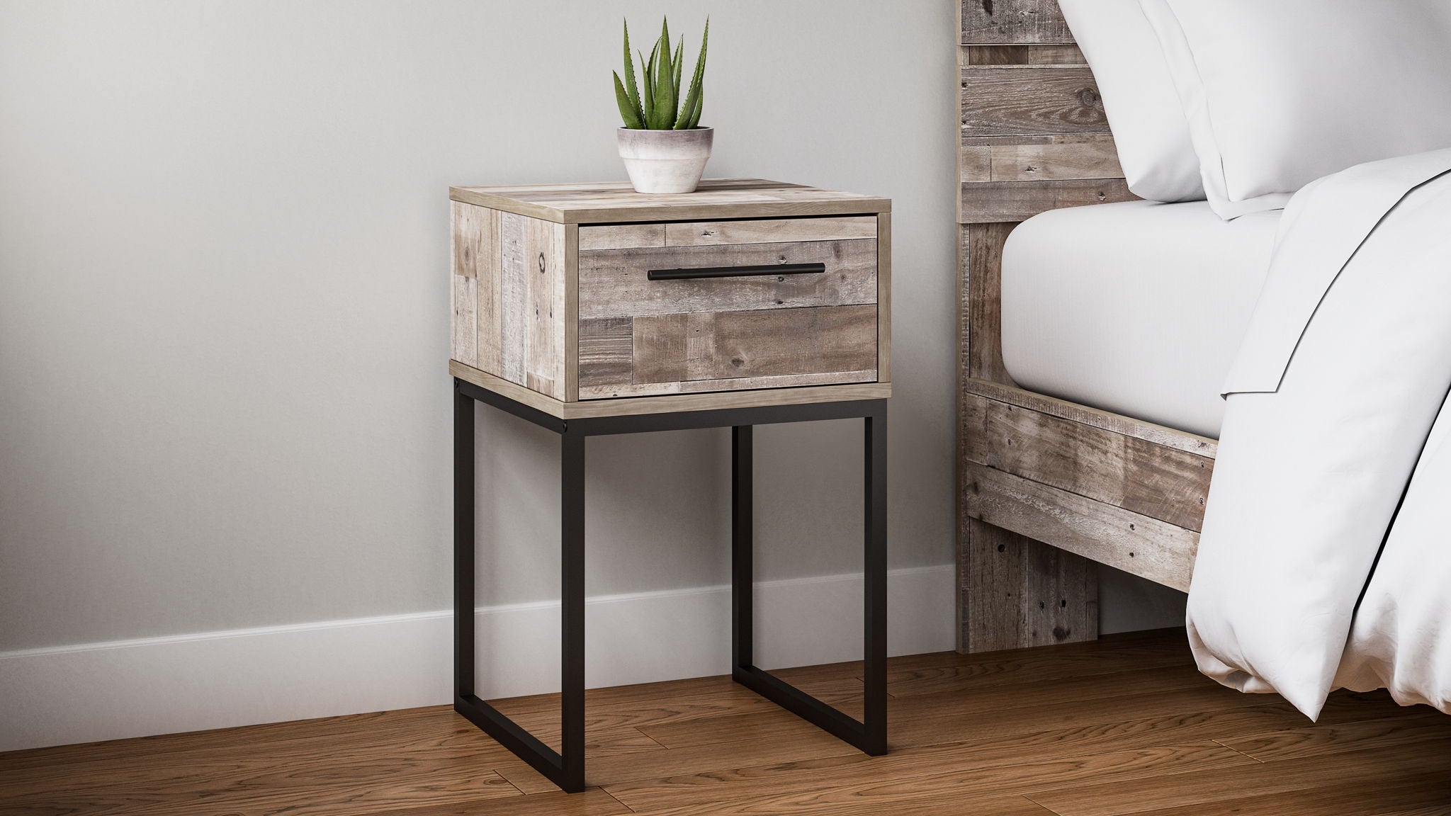 Neilsville - One Drawer Night Stand - Vinyl-Wrapped - Whitewash