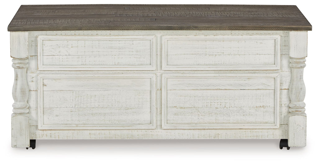Havalance - Lift Top Cocktail Table with Storage Drawers - White / Gray