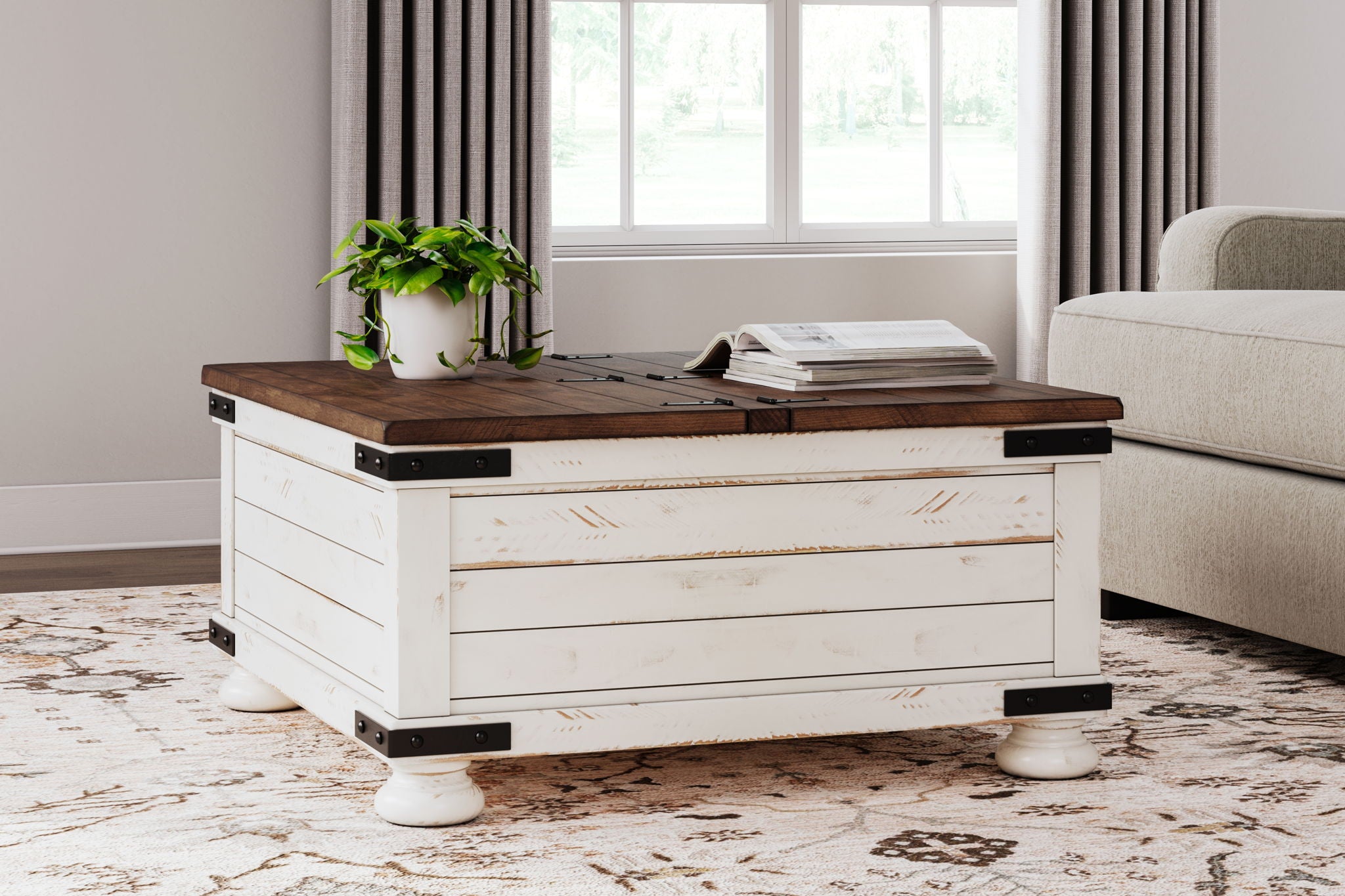 Wystfield - Cocktail Table with Storage - White / Brown