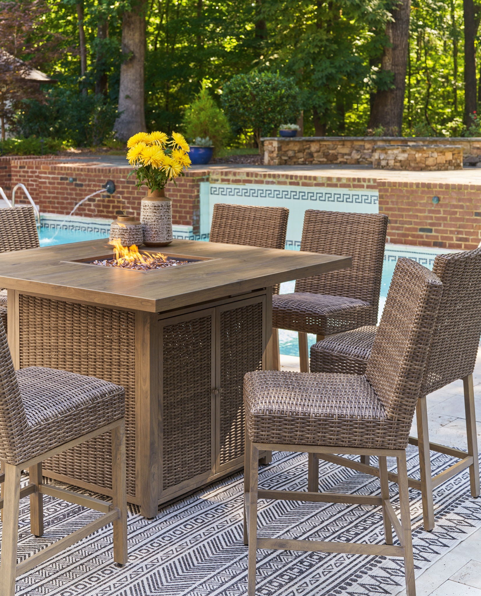 Walton Bridge - Square Bar Table W/Fire Pit - Driftwood