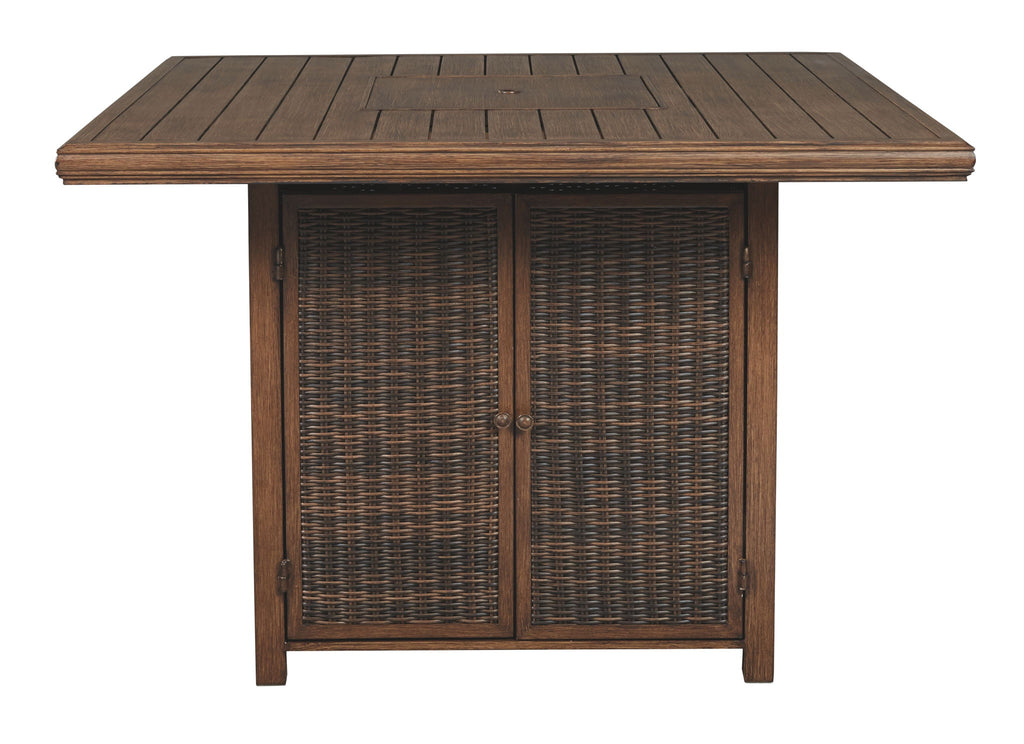 Paradise Trail - Square Bar Table w/Fire Pit - Medium Brown