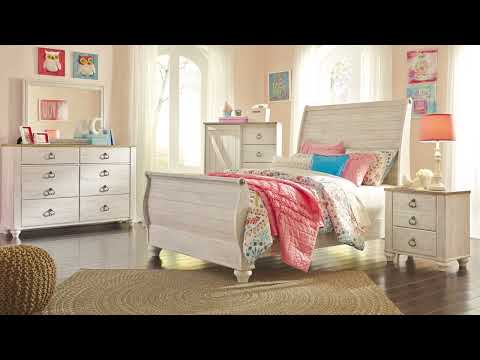 Willowton - Two Drawer Night Stand - Brown / Beige / White