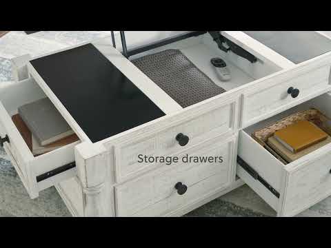 Havalance - Lift Top Cocktail Table with Storage Drawers - White / Gray